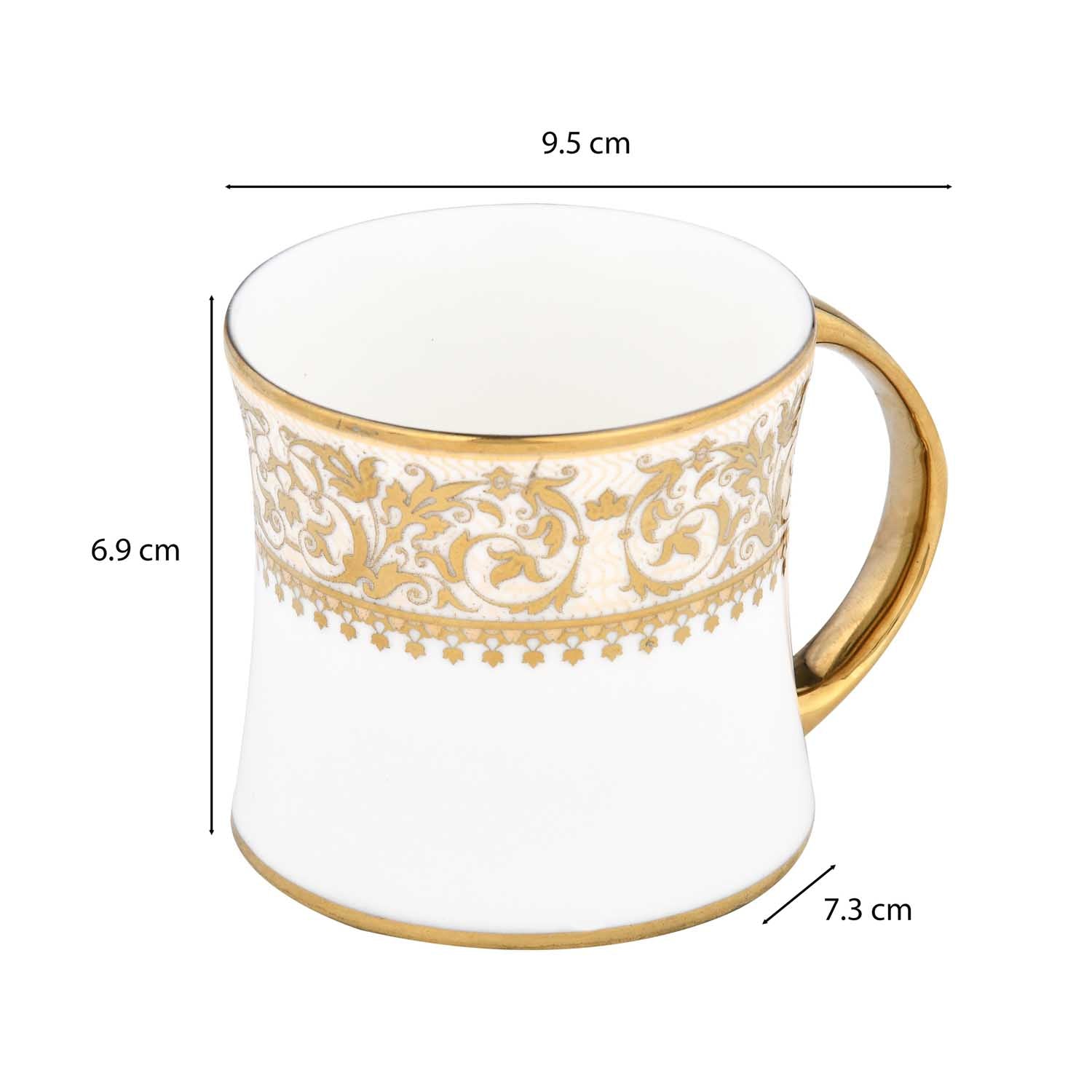 Floral Design Porcelain Coffee Mug- White and Gold