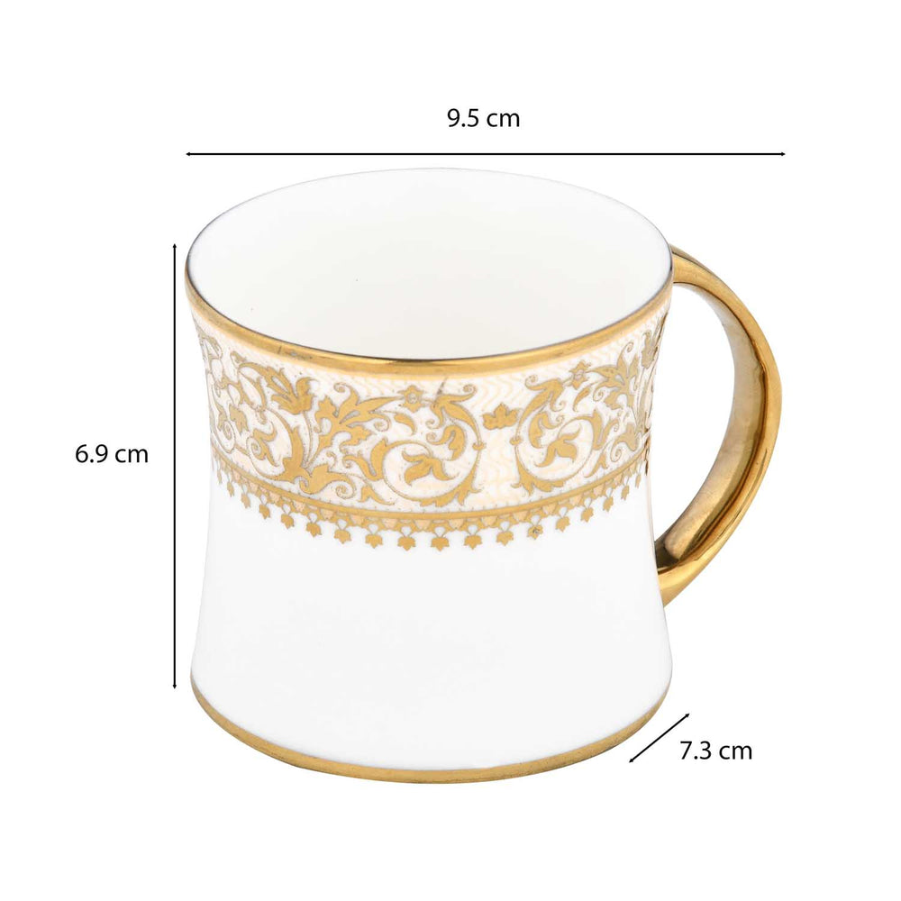 Floral Design Porcelain Coffee Mug- White and Gold
