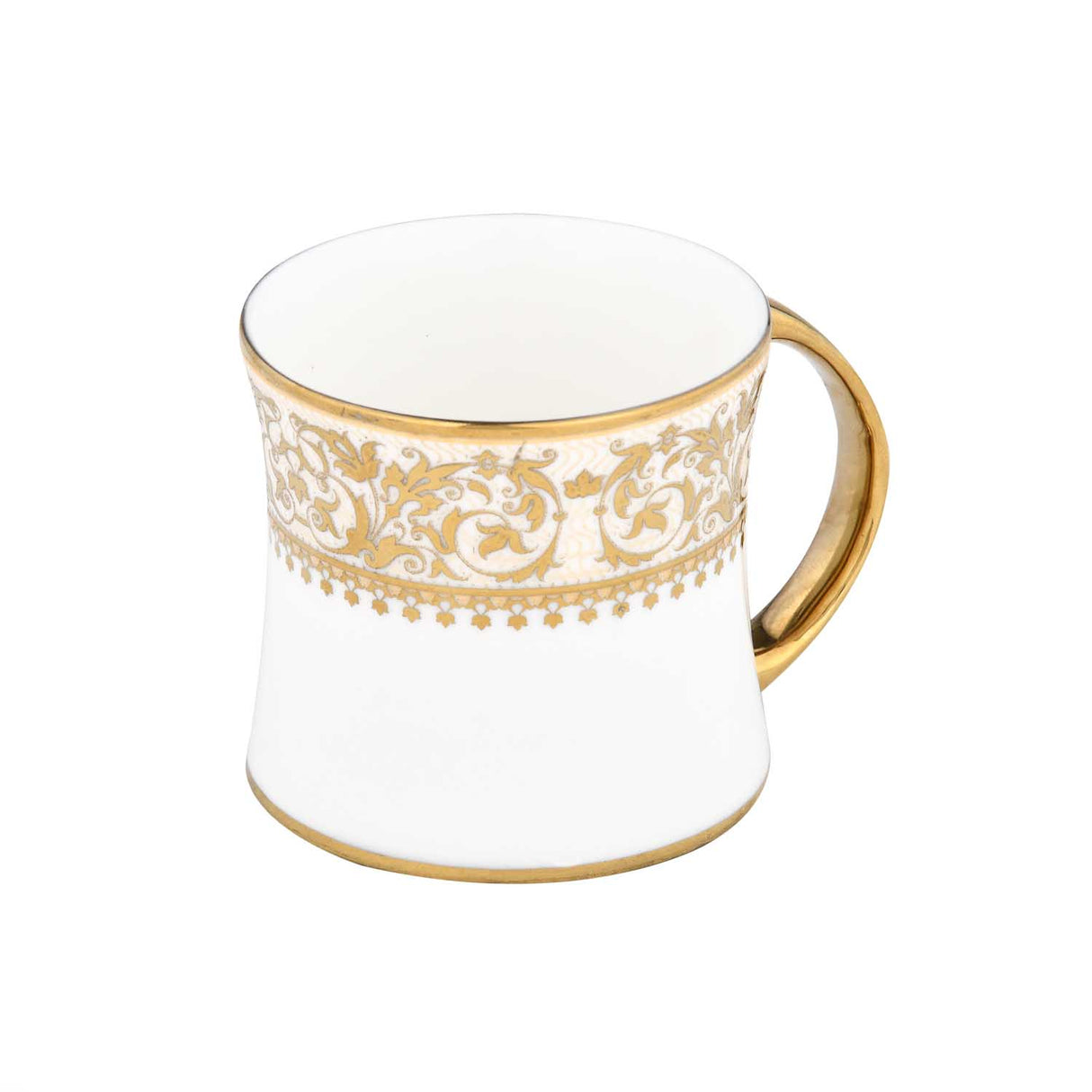 Floral Design Porcelain Coffee Mug- White and Gold