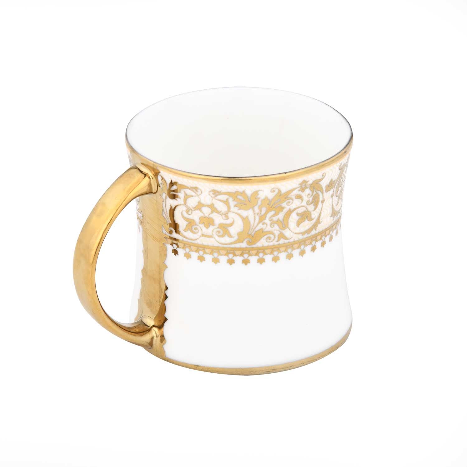 Floral Design Porcelain Coffee Mug- White and Gold