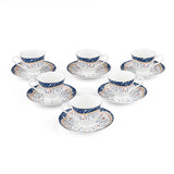 Porcelain Cup and Saucer Set of 6- White and Blue