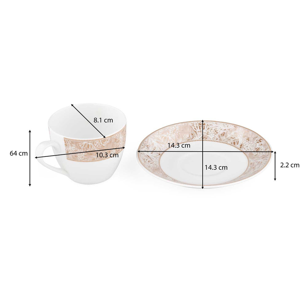 Porcelain Cup and Saucer Set of 6- White
