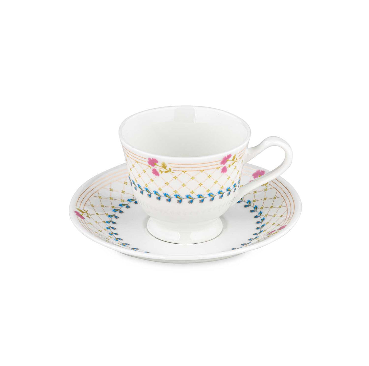 Porcelain Cup and Saucer Set of 6- Multicolor