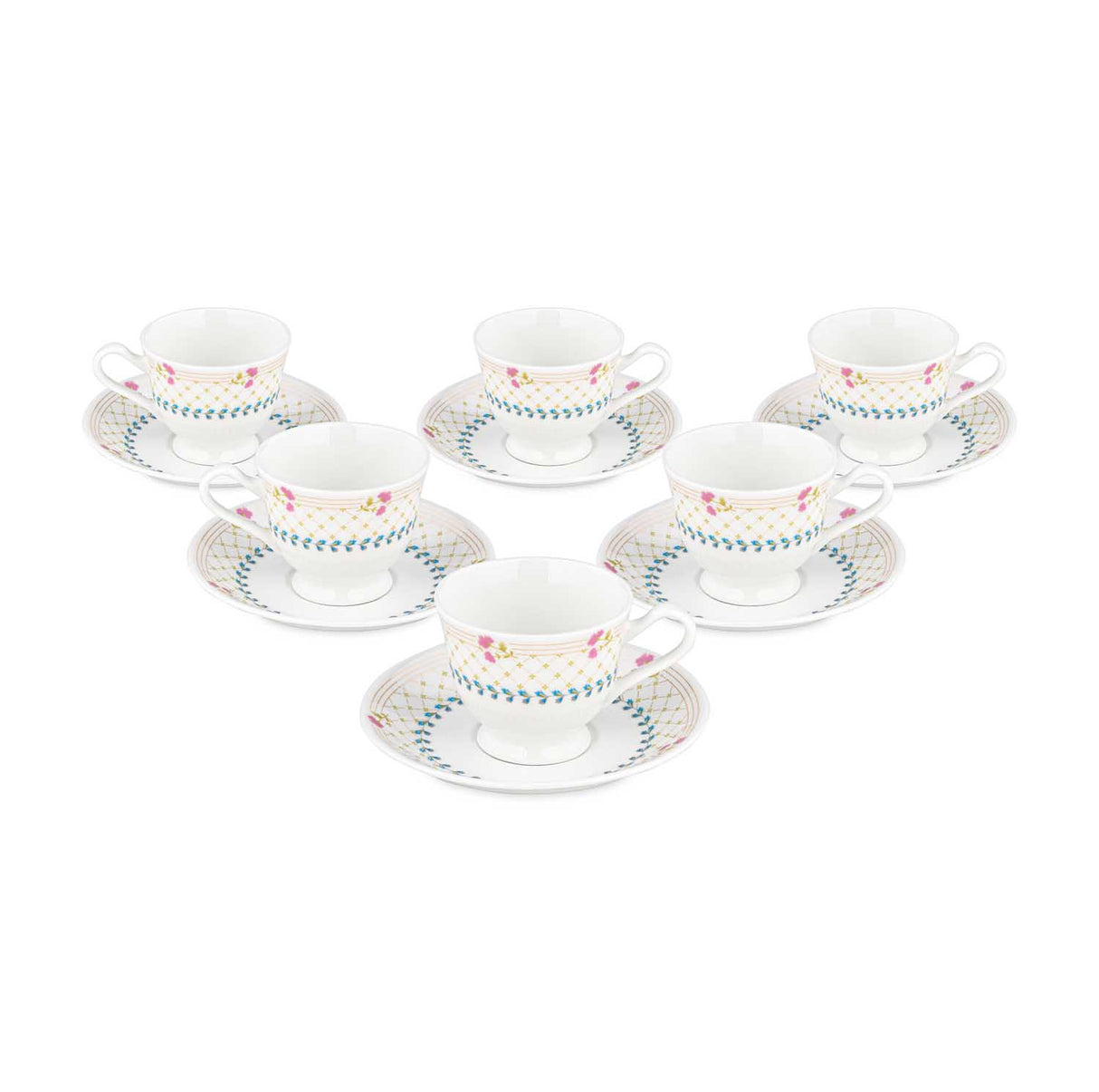 Porcelain Cup and Saucer Set of 6- Multicolor