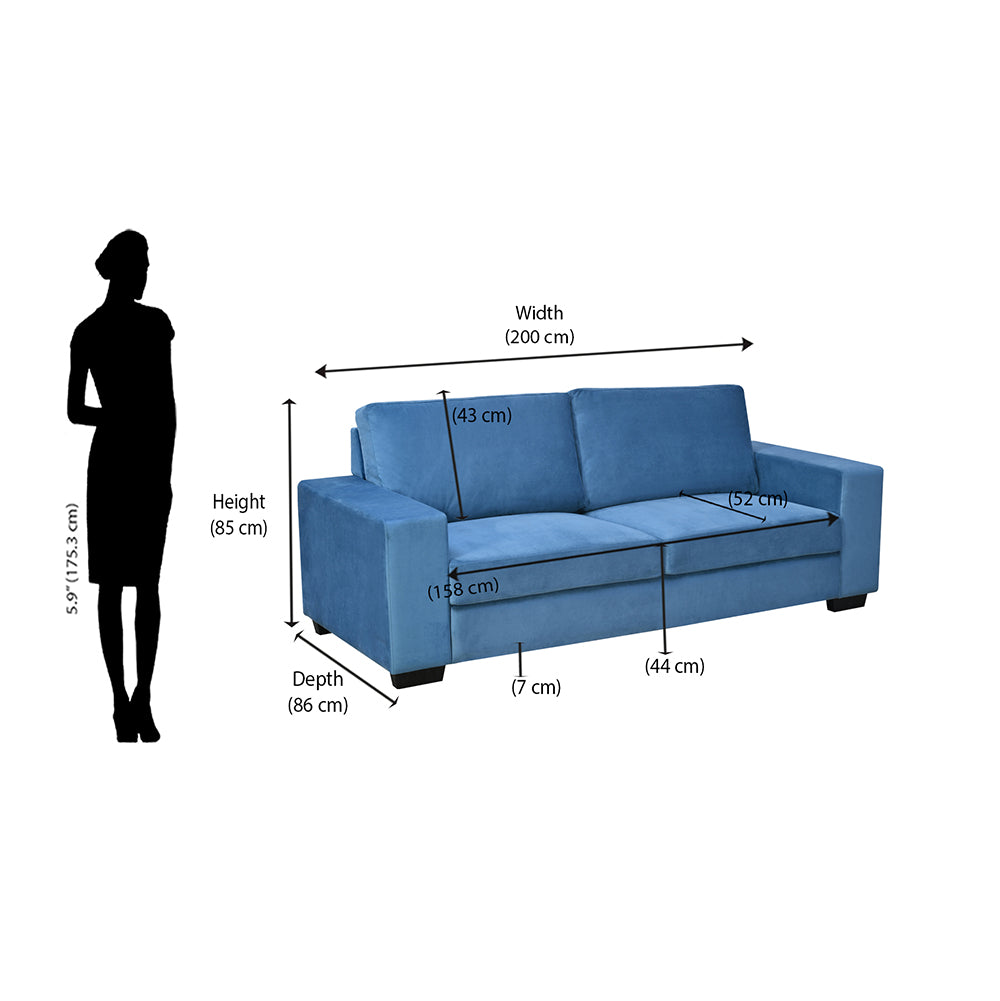 Shirley 3 Seater Fabric Sofa- Blue