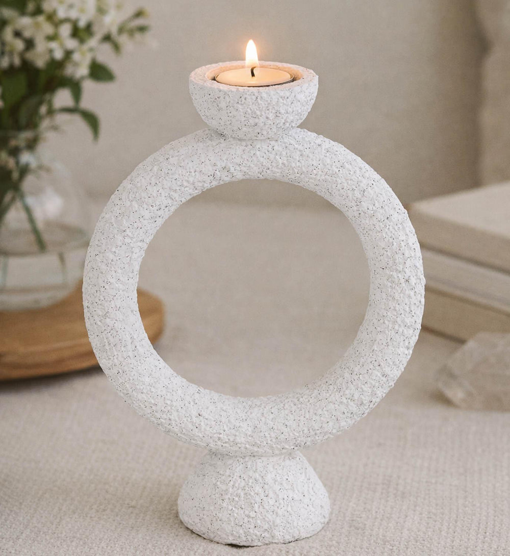 Polyresin Ring Holder Candle Holder Small- Beige