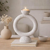 Polyresin Ring Holder Candle Holder Large- Beige