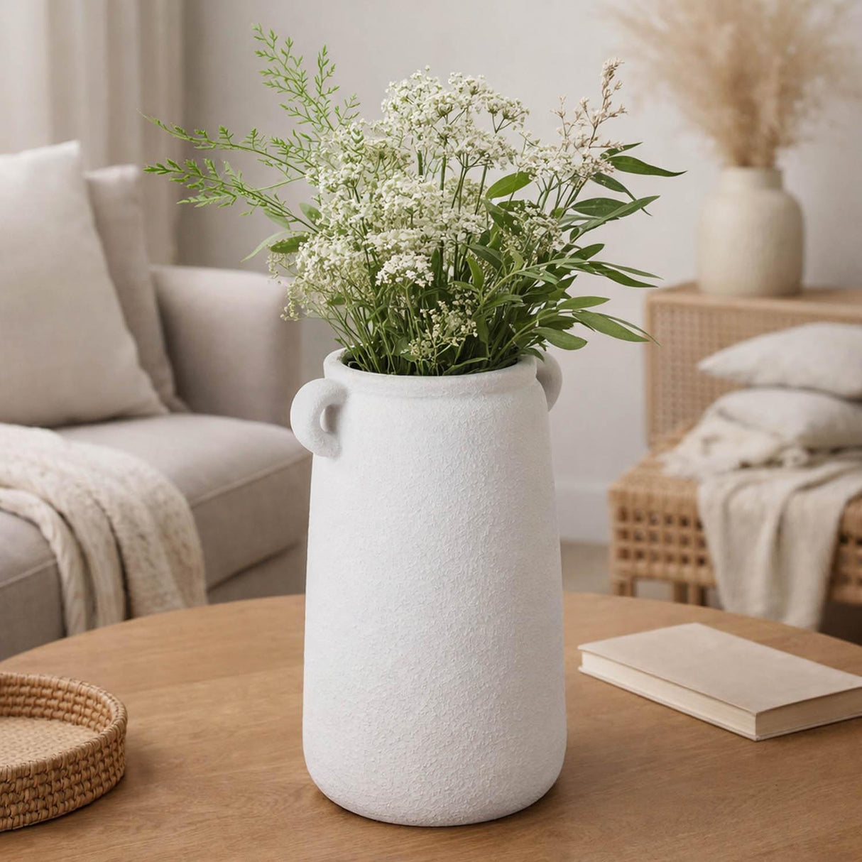 Decorative Trapeze Stoneware Vase Large- Beige