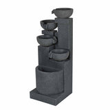 Decorative Pots on 4 Steps Water Fountain (Grey)