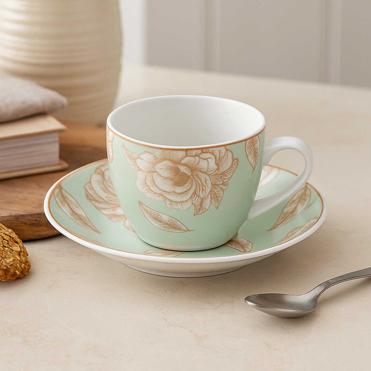 Porcelain Cup and Saucer Set of 6- Cream