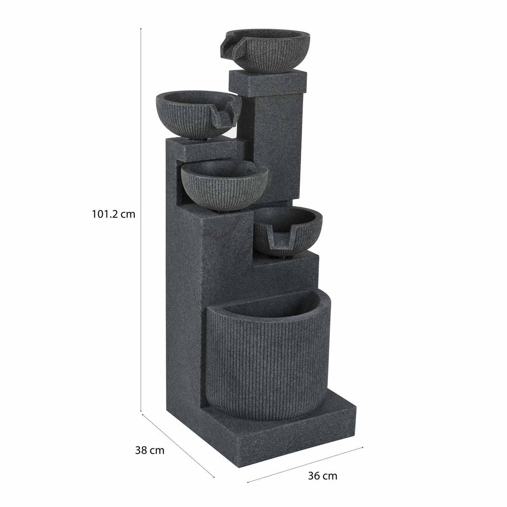 Decorative Pots on 4 Steps Water Fountain (Grey)