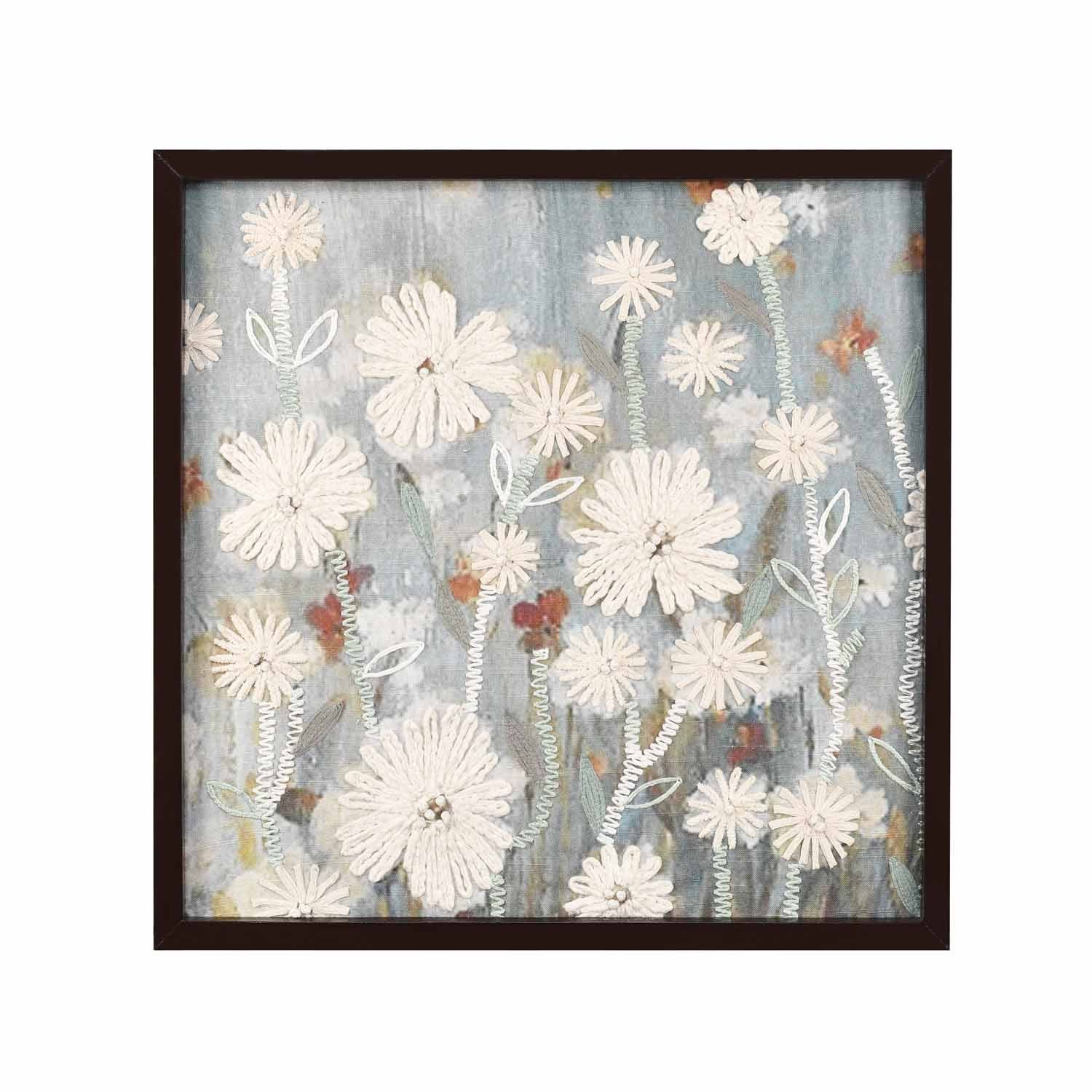 Floral Embroidered Wall Art (White & Blue)