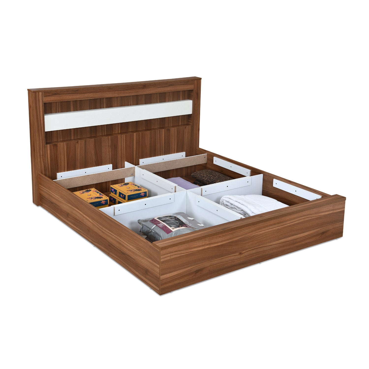 Magnus King Bed with Box Storage(Lyon Walnut)