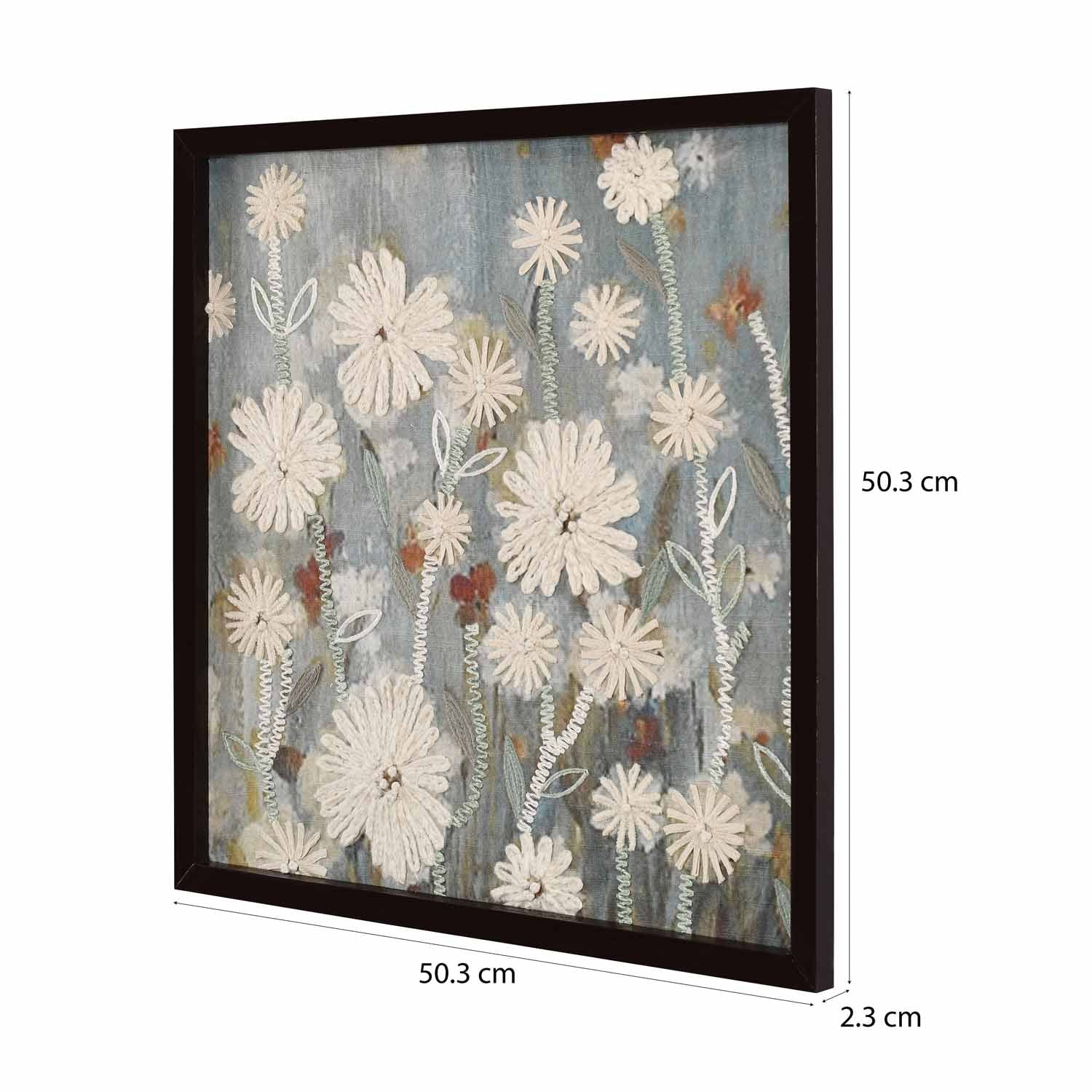 Floral Embroidered Wall Art (White & Blue)