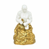 Man Carving Stone Ceramic Showpiece- White & Gold