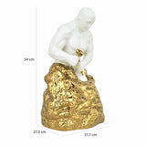 Man Carving Stone Ceramic Showpiece- White & Gold