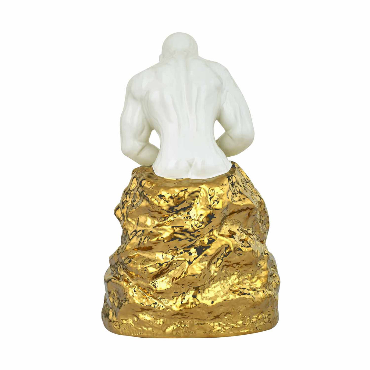Man Carving Stone Ceramic Showpiece- White & Gold