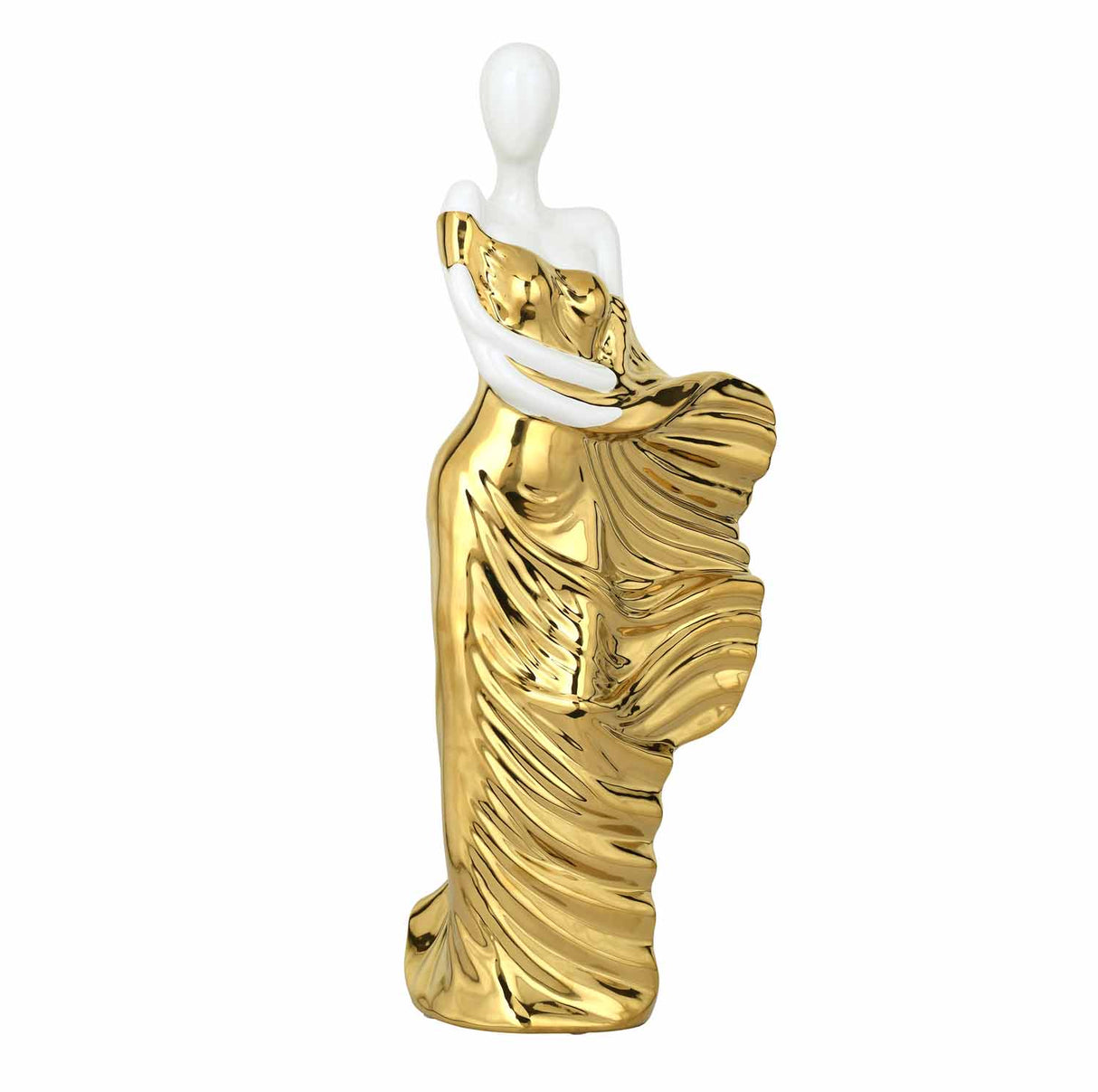 Standing Woman Ceramic Showpiece- White & Gold