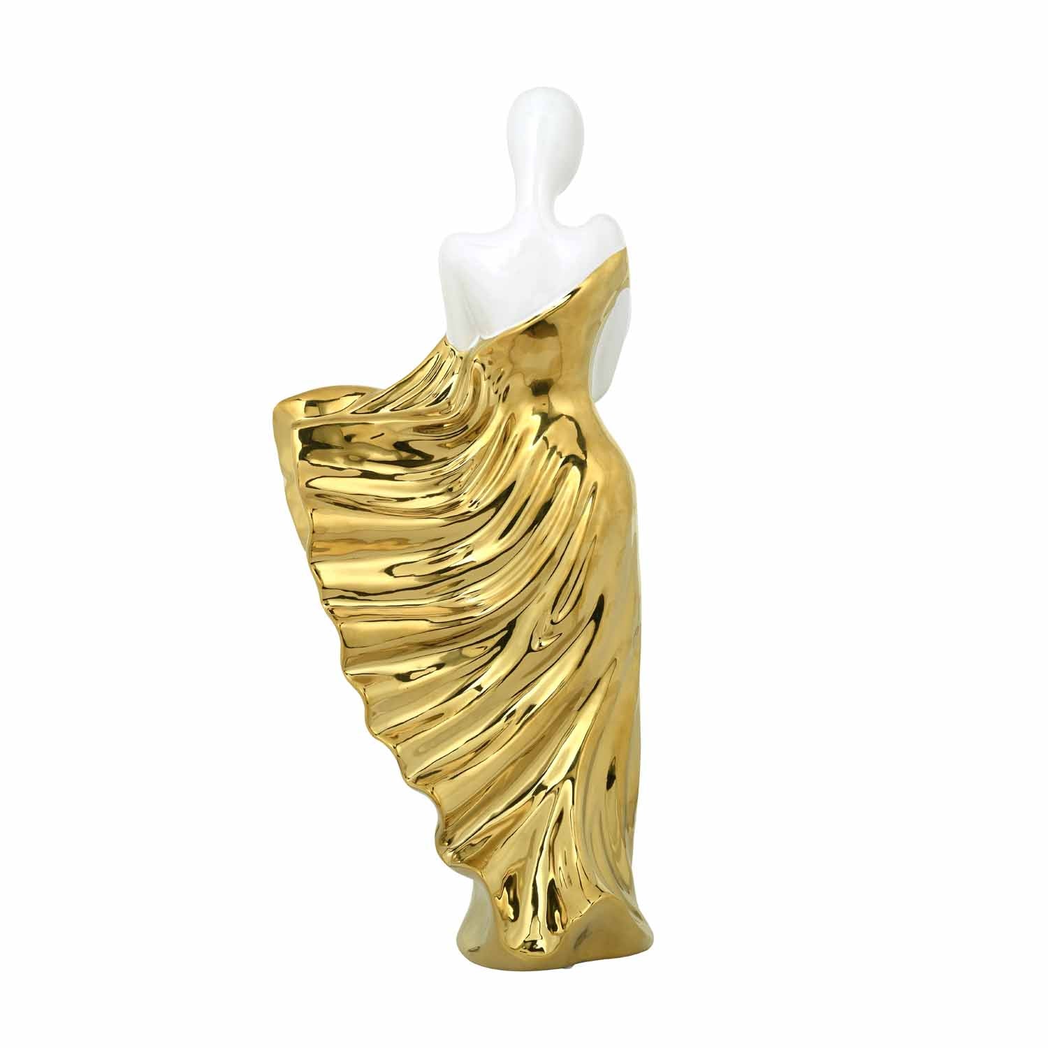 Standing Woman Ceramic Showpiece- White & Gold