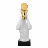 Man and Horse Ceramic & MDF Showpiece- White & Gold