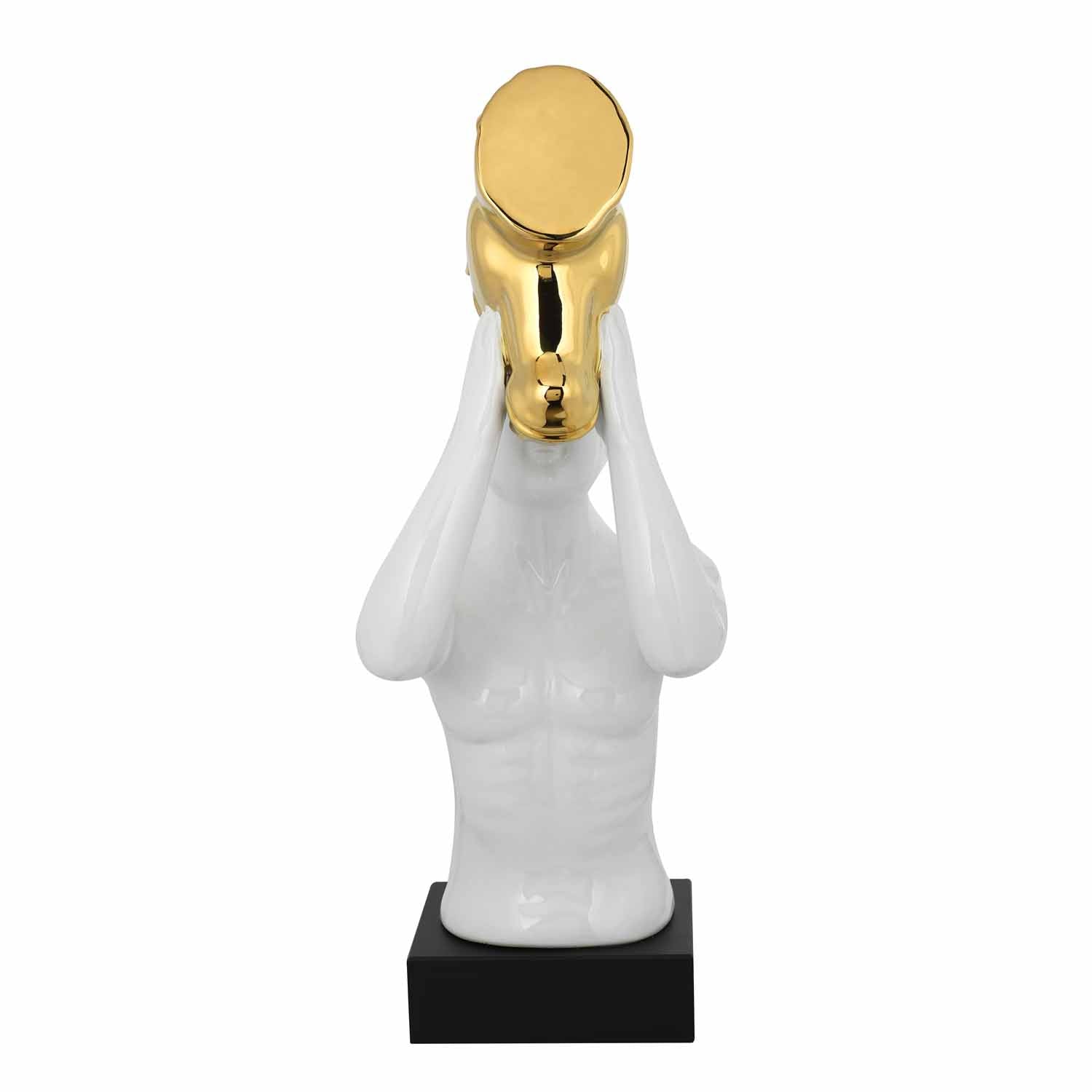 Man and Horse Ceramic & MDF Showpiece- White & Gold