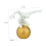 Human on Golden Sphere Decorative Showpiece- White and Gold