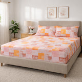 Checkered Pattern Polyester King Bedsheet with Pillow Covers- Multicolor