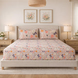 Floral Bloom Polyester King Bedsheet with Pillow Covers- Multicolor