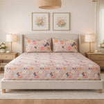 Floral Bloom Polyester King Bedsheet with Pillow Covers- Multicolor