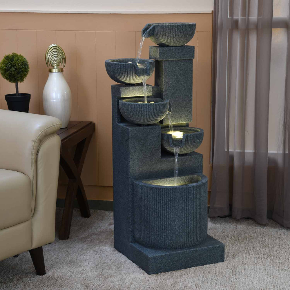 Decorative Pots on 4 Steps Water Fountain (Grey)
