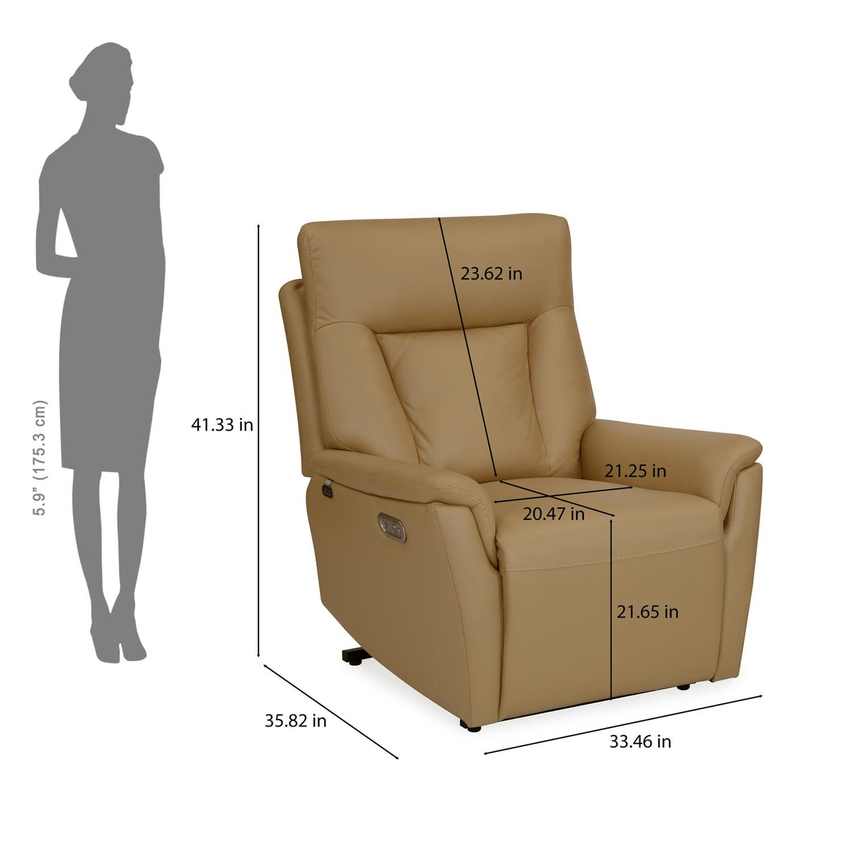 Credal 1 Seater Electric Rocker Recliner Sofa- Mustard