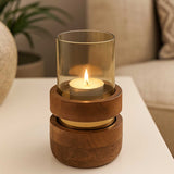 Decorative Soft Edges Round Candle Holder Large- Brown and Gold