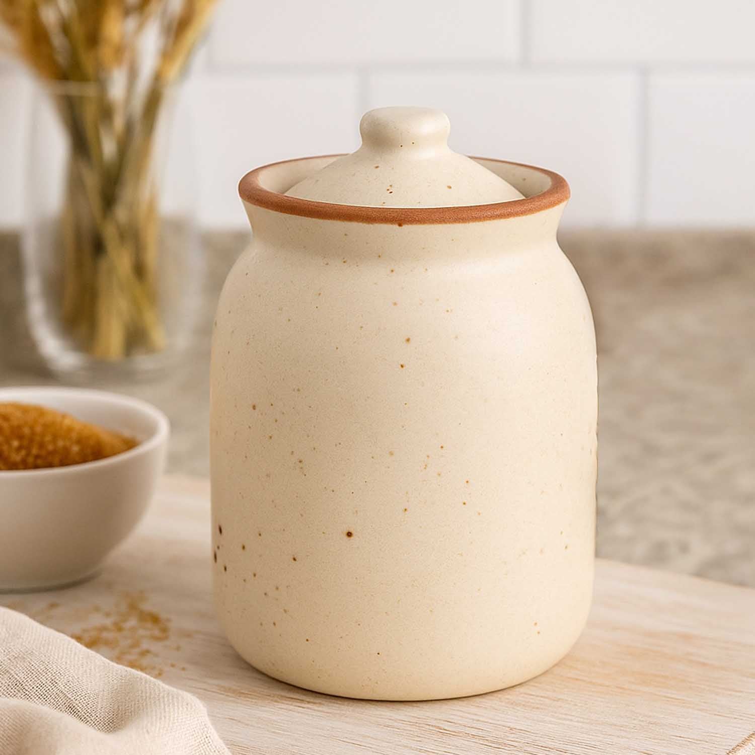 Multipurpose Stoneware Condiment Small Jar- Cream