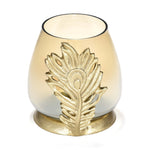 Decorative Peacock Feather Votive Candle Holder- Gold