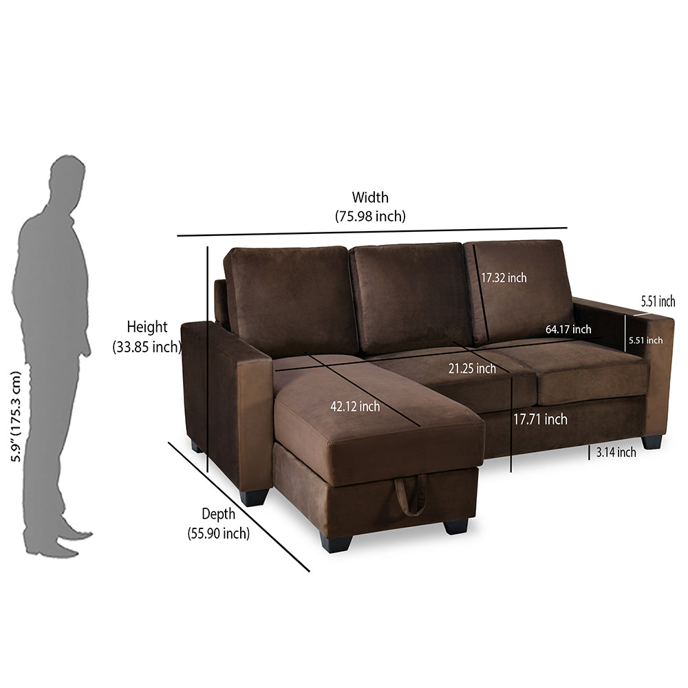 Shirley 2 Seater Fabric Lounger Sofa- Choco Brown
