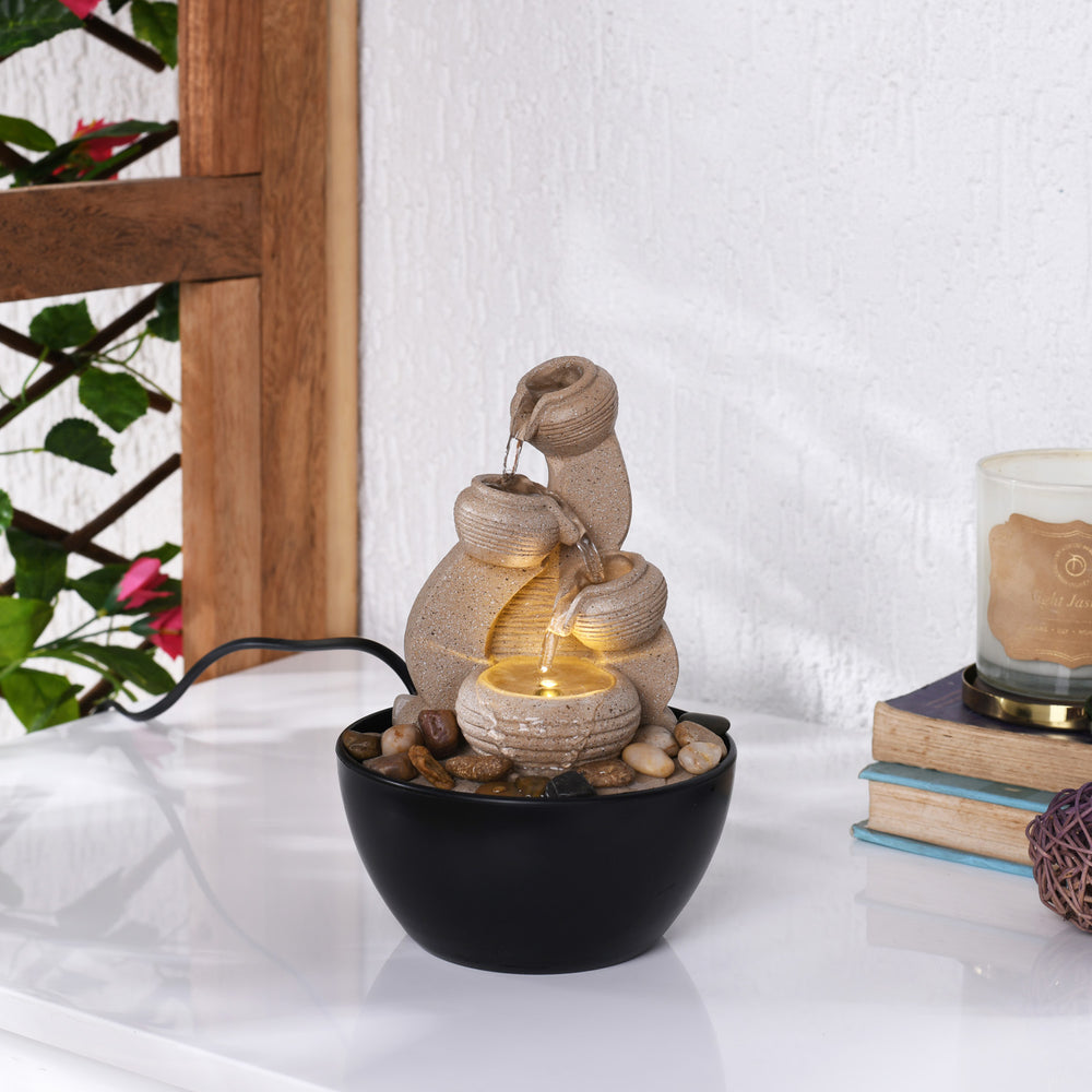 Four Bowl Decorative Water Fountain with LED Light (Sand)