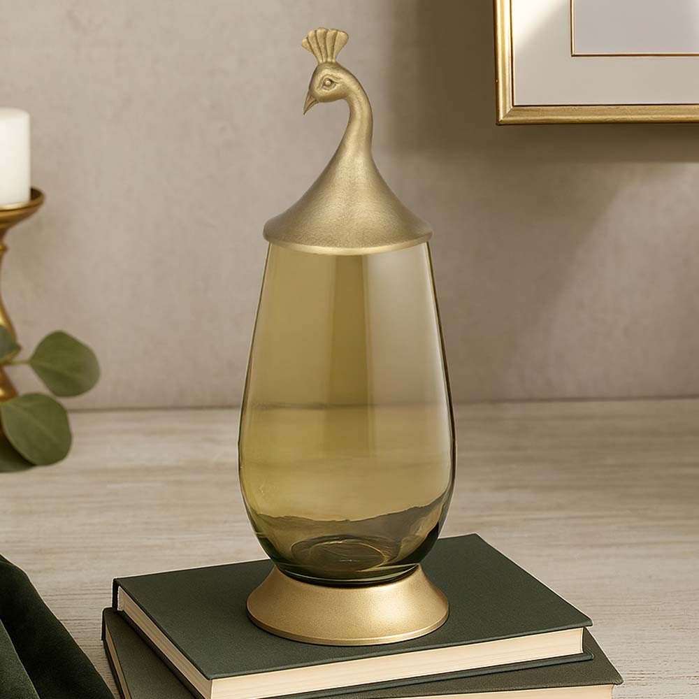Decorative Peacock Vase with Lid Large- Gold