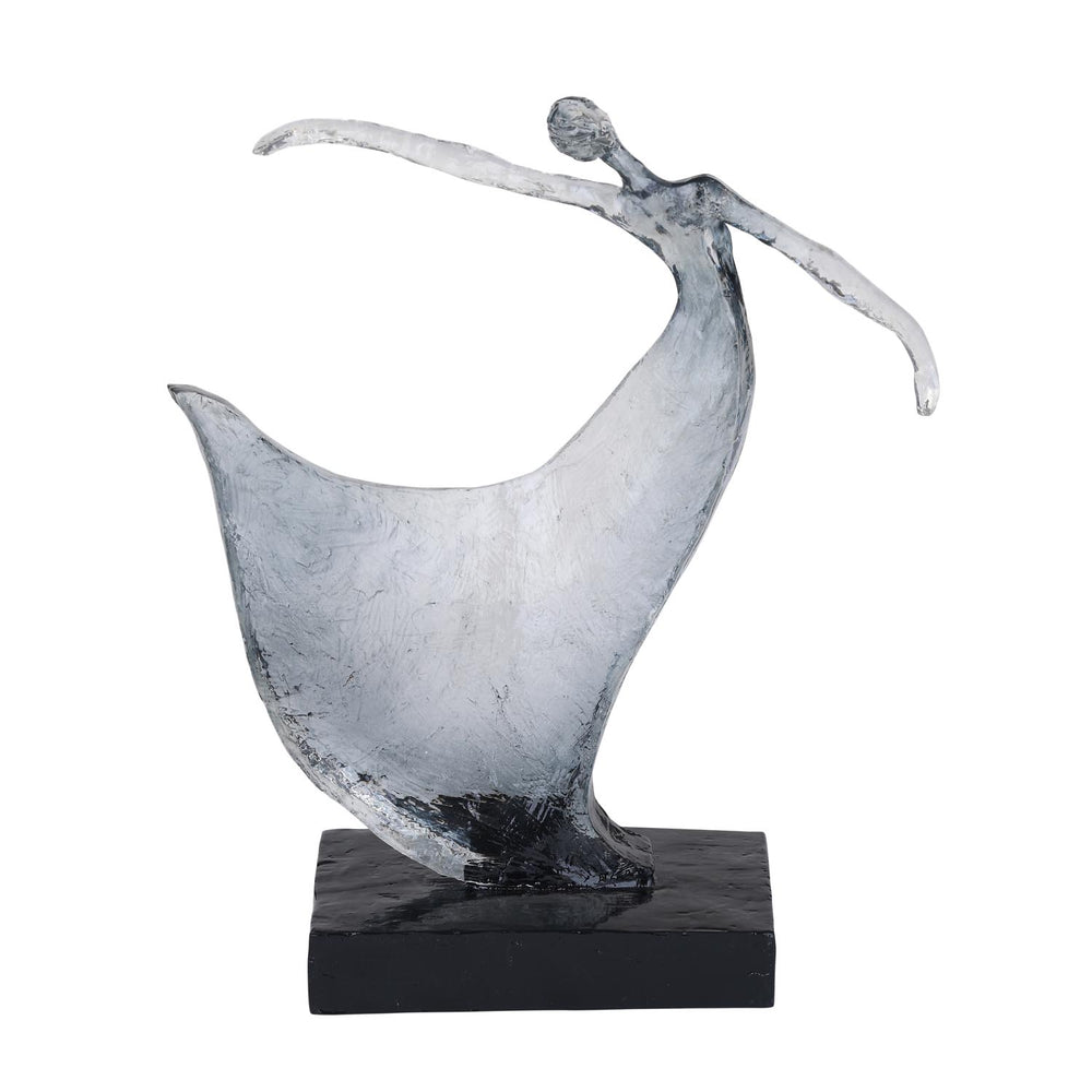 Decorative Modern Abstract Dancing Lady Polyresin Showpiece- Silver and Black