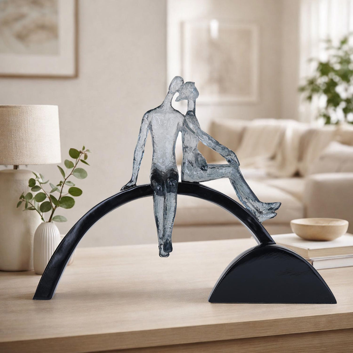 Decorative Modern Abstract Couple Polyresin Showpiece- Silver and Black