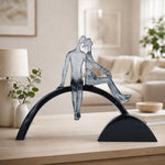 Decorative Modern Abstract Couple Polyresin Showpiece- Silver and Black