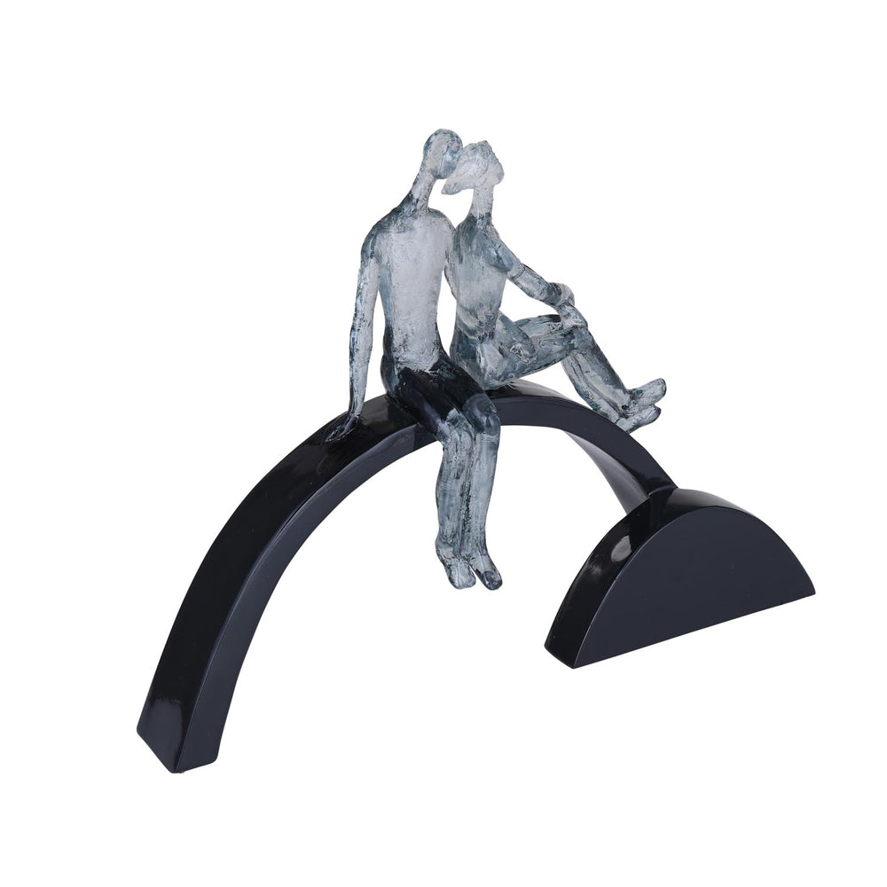 Decorative Modern Abstract Couple Polyresin Showpiece- Silver and Black