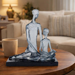 Decorative Modern Abstract Mother and Daughter Polyresin Showpiece- Silver and Black