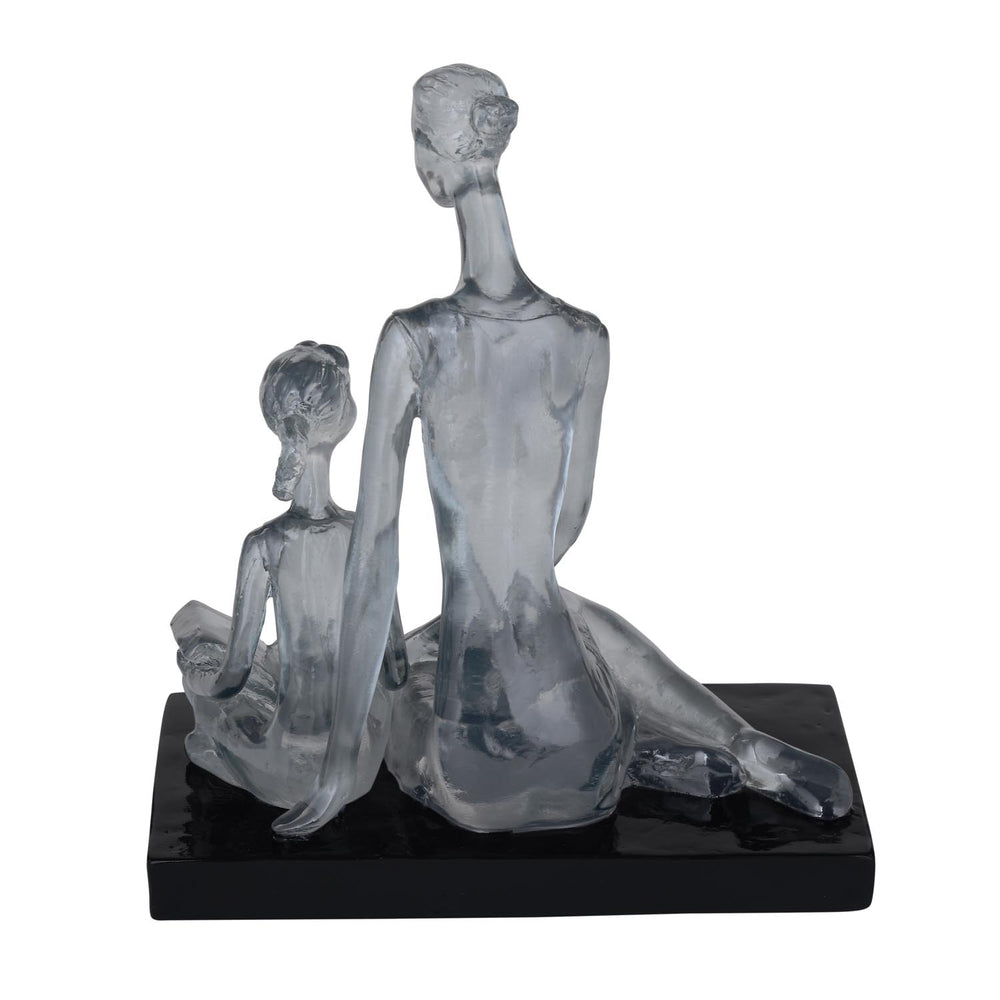Decorative Modern Abstract Mother and Daughter Polyresin Showpiece- Silver and Black