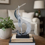 Decorative Modern Abstract Dancing Lady with Wave Polyresin Showpiece- Silver and Black
