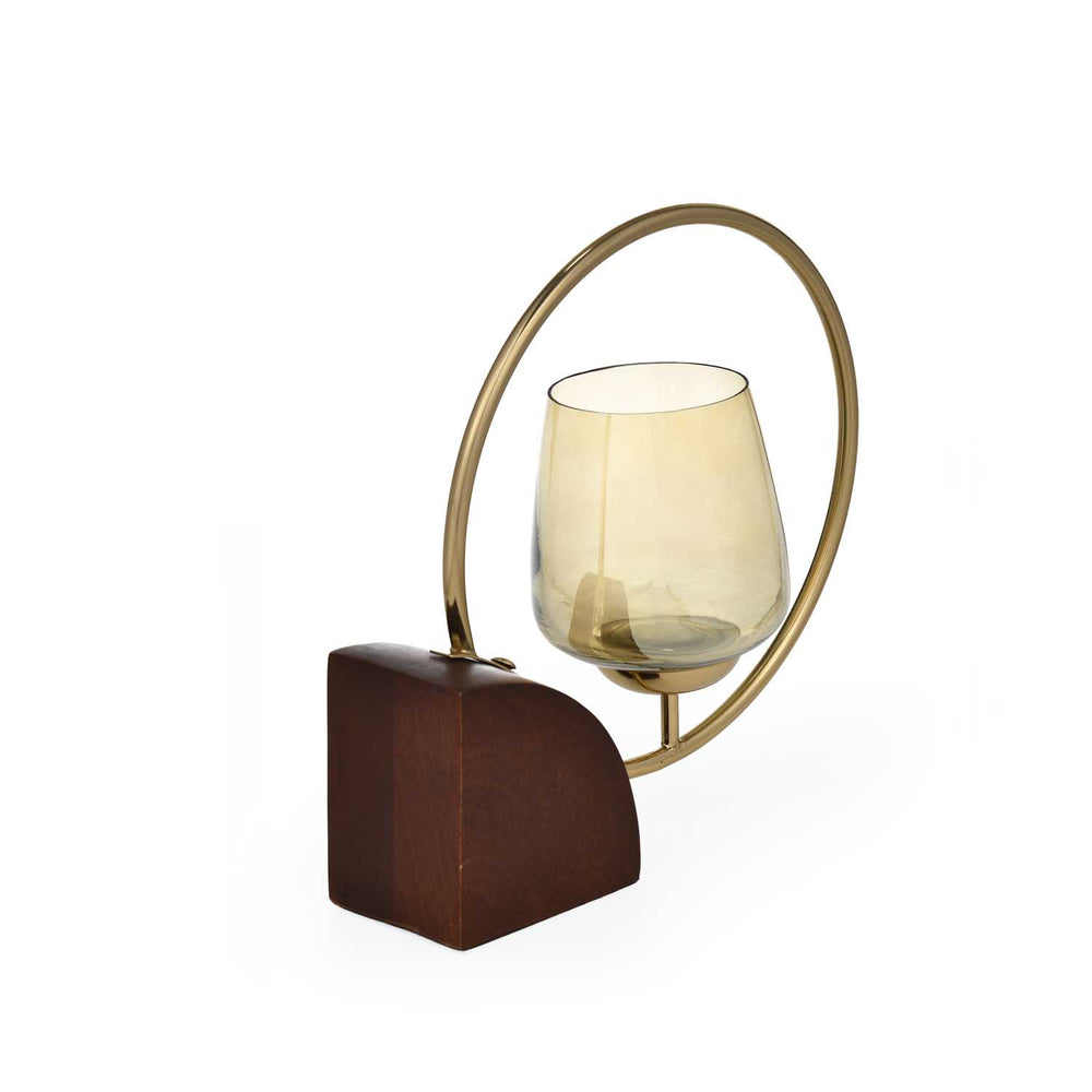 Decorative Golden Ring Candle Holder Small- Brown and Gold