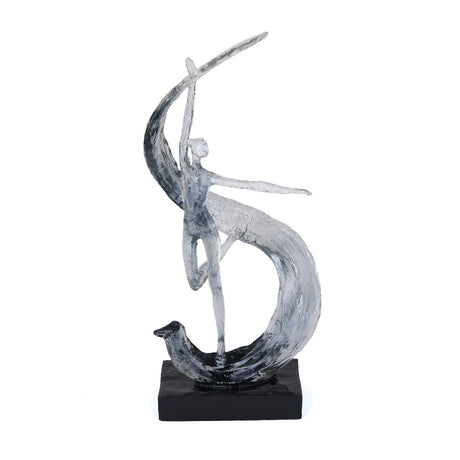 Decorative Modern Abstract Dancing Lady with Wave Polyresin Showpiece- Silver and Black