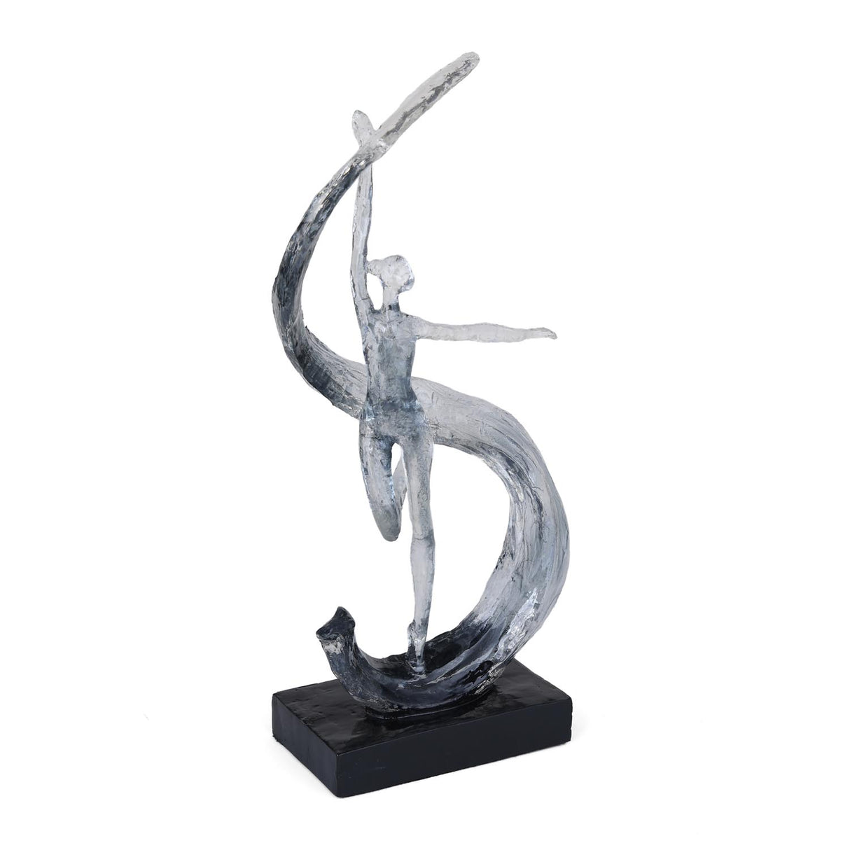Decorative Modern Abstract Dancing Lady with Wave Polyresin Showpiece- Silver and Black