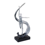 Decorative Modern Abstract Dancing Lady with Wave Polyresin Showpiece- Silver and Black