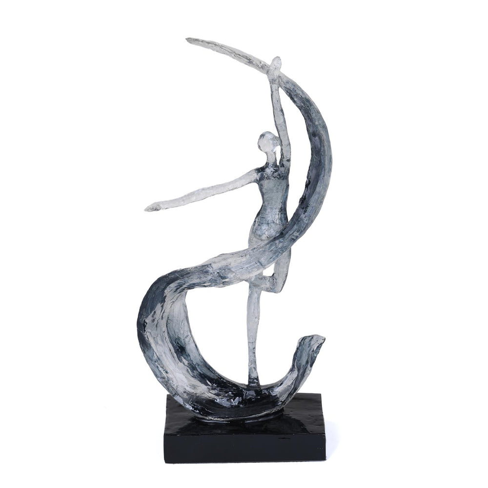 Decorative Modern Abstract Dancing Lady with Wave Polyresin Showpiece- Silver and Black