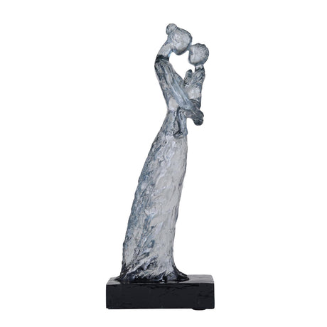 Decorative Modern Abstract Mother Holding Baby Polyresin Showpiece- Silver and Black